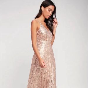 Lulu’s Champagne Sequin Maxi Dress Medium
